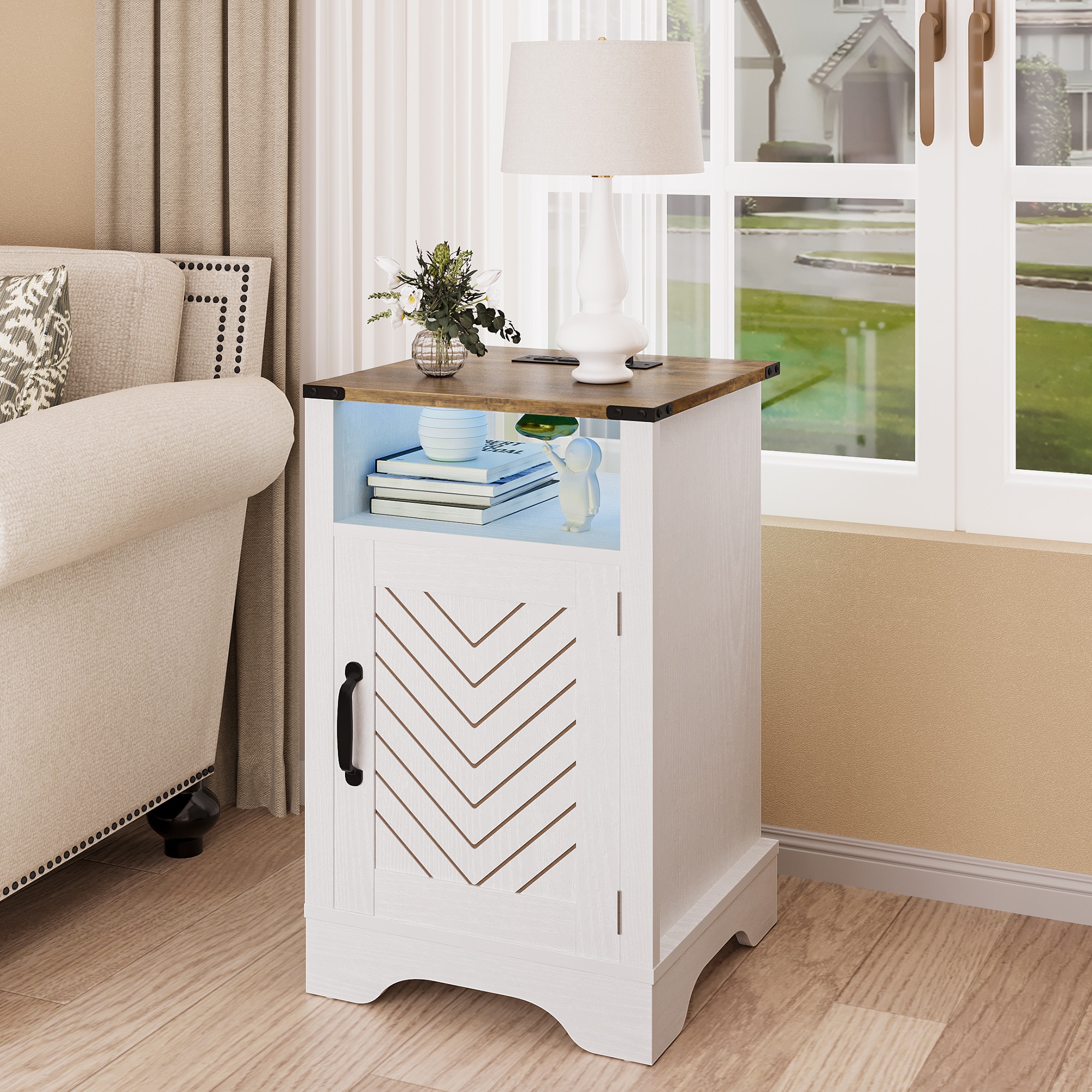 Set Of 2 Bedside Tables With Charging Station And Storage White_voghion.com